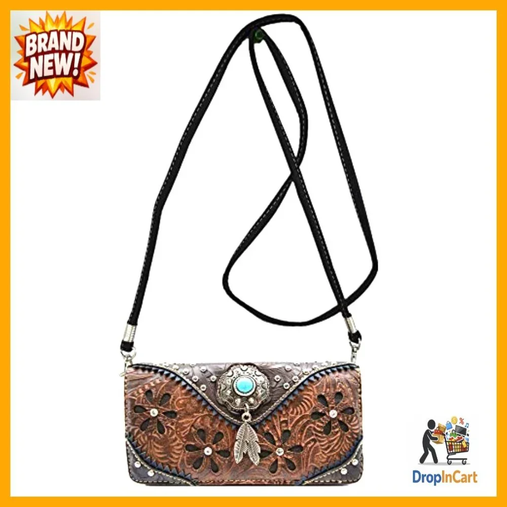 Tooled Leather Floral Hobo Shoulder Bag With Wallet Set Western Cowgirl_6